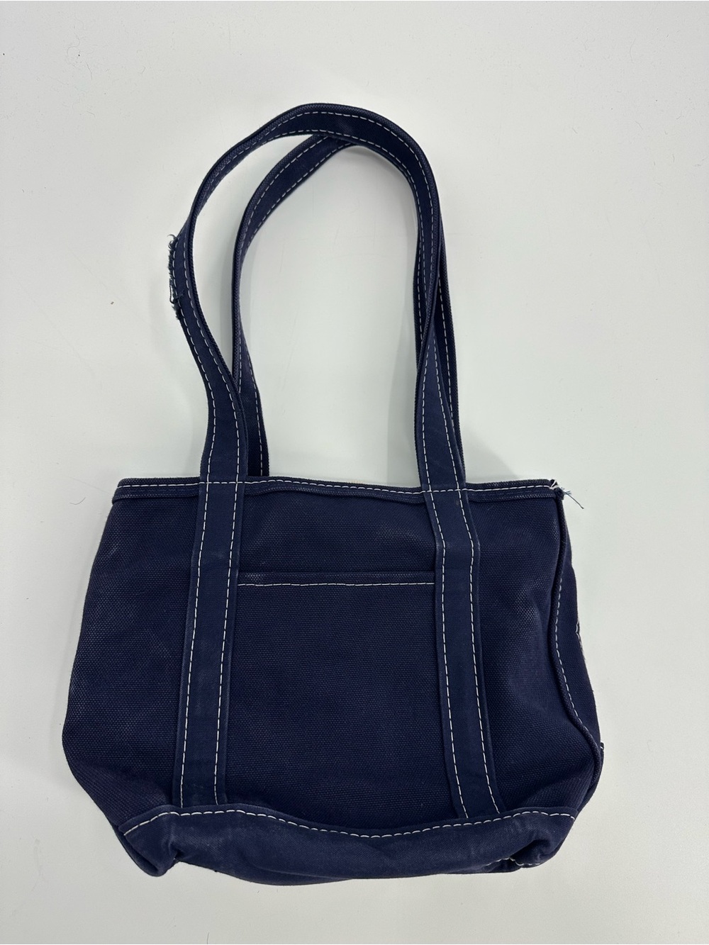 L.L. Bean Mini Navy Zip Top Boat & Tote with White Topstitching